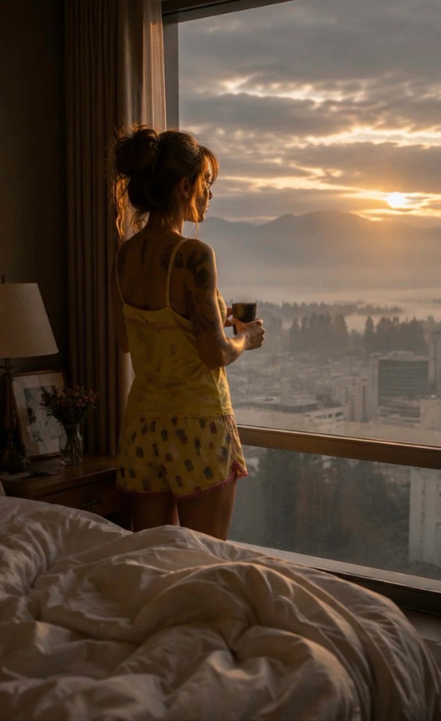 Ensemble de nuit jaune motif ananas T38/40 caraco et short d’été